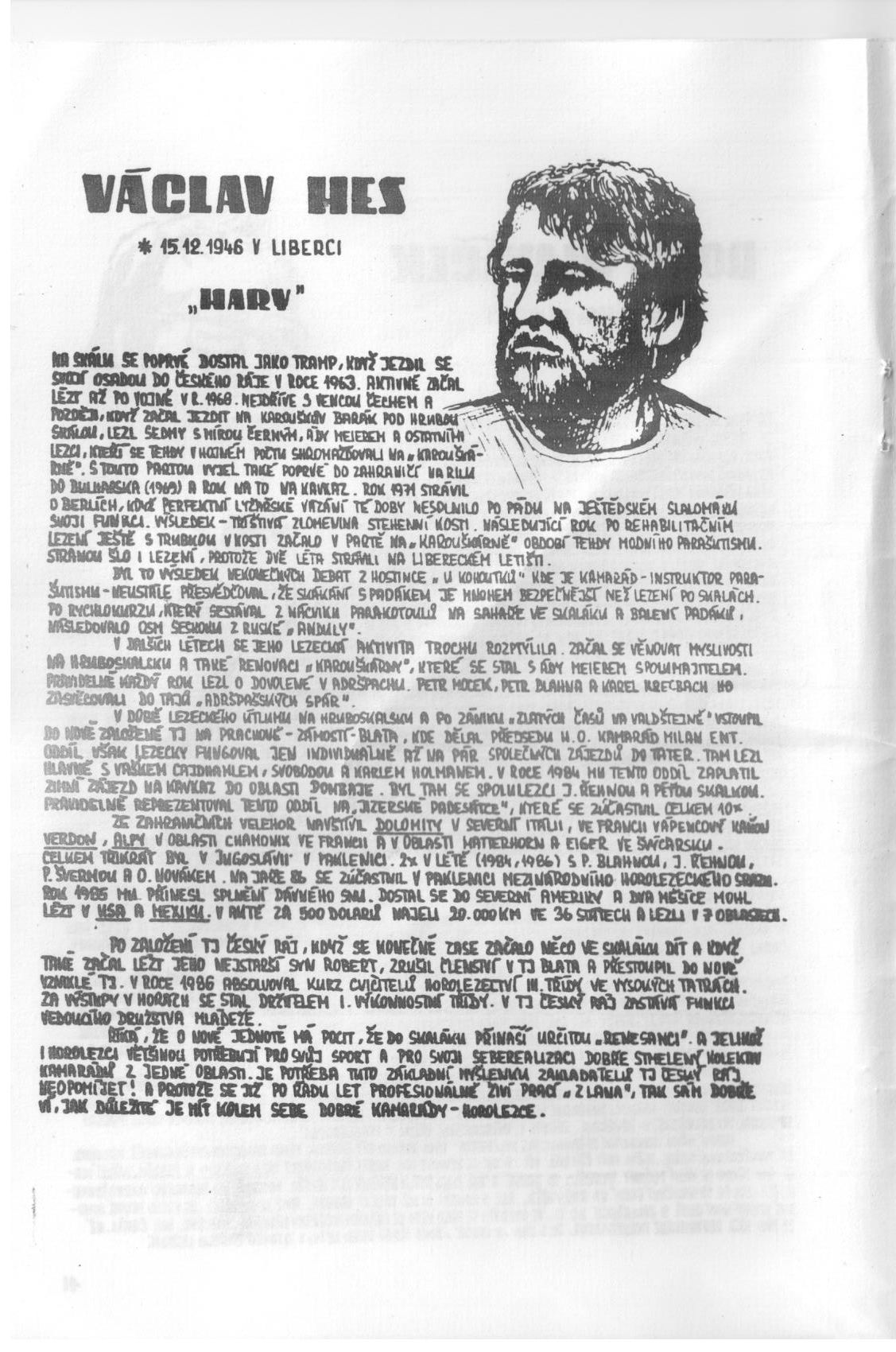 List z 1. dílu monografie HO Turnov (Jindřich Sochor, 1986-1987)