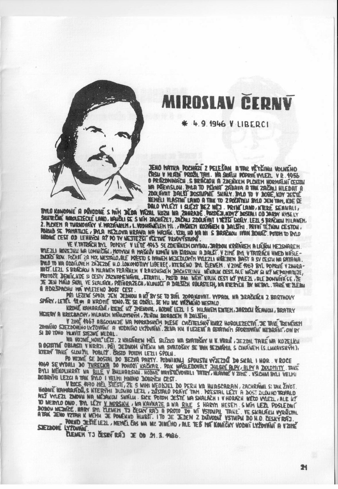 List z 1. dílu monografie HO Turnov (Jindřich Sochor, 1986-1987)