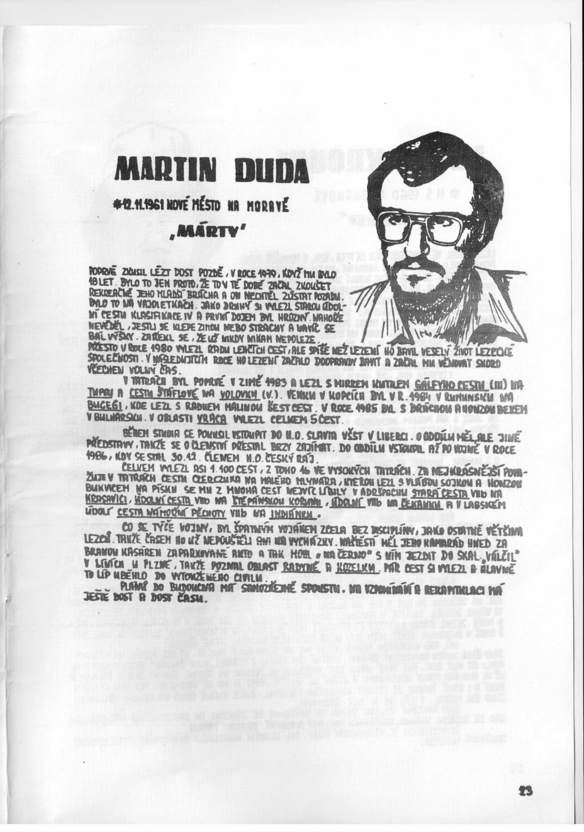 List z 1. dílu monografie HO Turnov (Jindřich Sochor, 1986-1987)