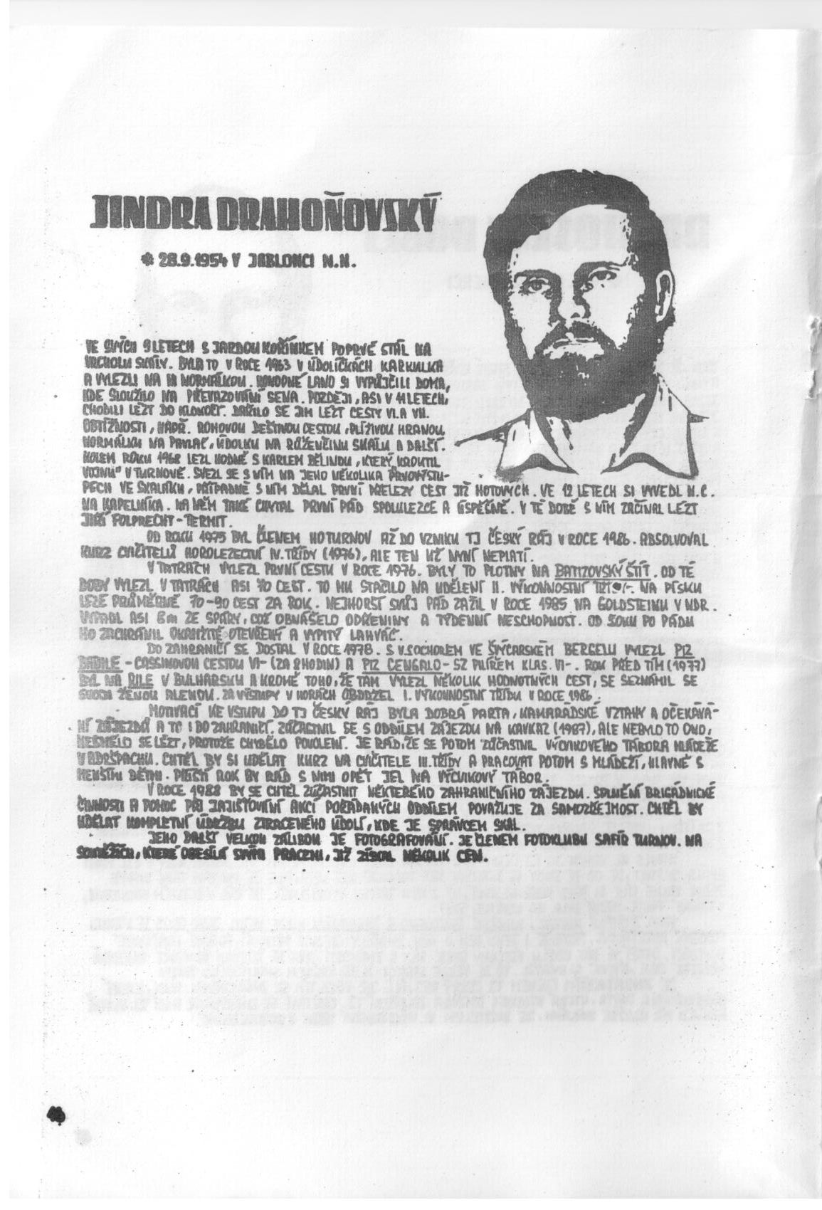 List z 1. dílu monografie HO Turnov (Jindřich Sochor, 1986-1987)