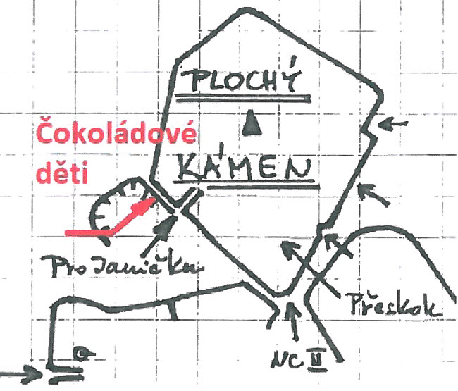 oblast: Severní oblasti Českého Ráje, sektor: Drábovna, skála: PLOCHÝ KÁMEN, cesta: ČOKOLÁDOVÉ DĚTI