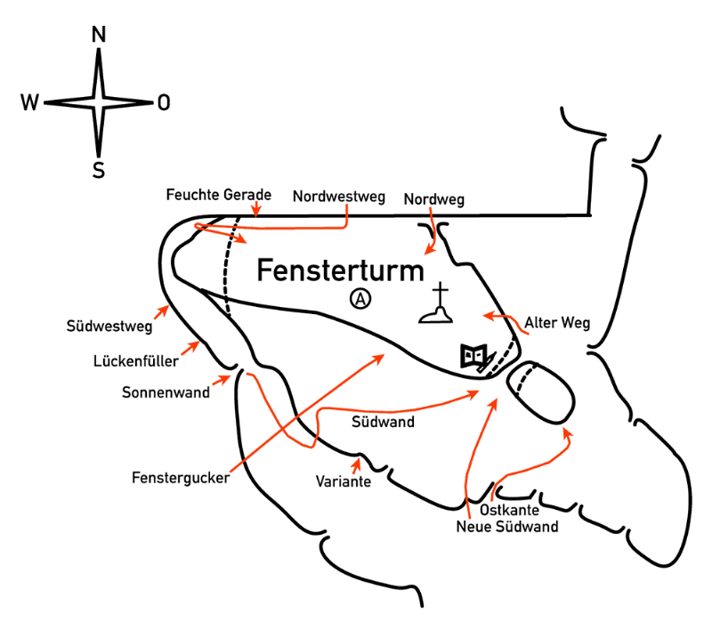 oblast: Žitava, sektor: Jonsdorf, podsektor: Jonsdorfer Felsenstadt, skála: FENSTERTURM