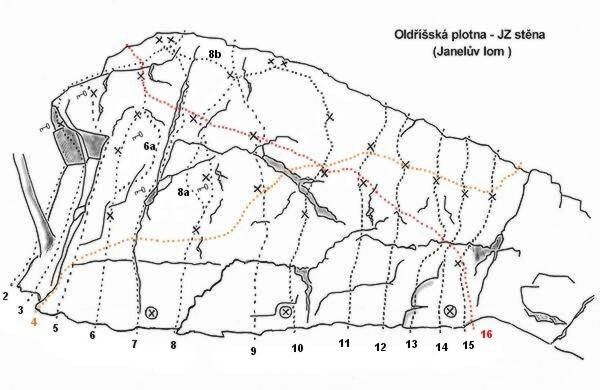 oblast: Žďárské vrchy, sektor: Oldříšská plotna (Janelův lom), skála: OLDŘÍŠSKÁ PLOTNA (JANELŮV LOM)